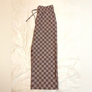 Albion Checkered Wide Leg Pants - Brown and Tan